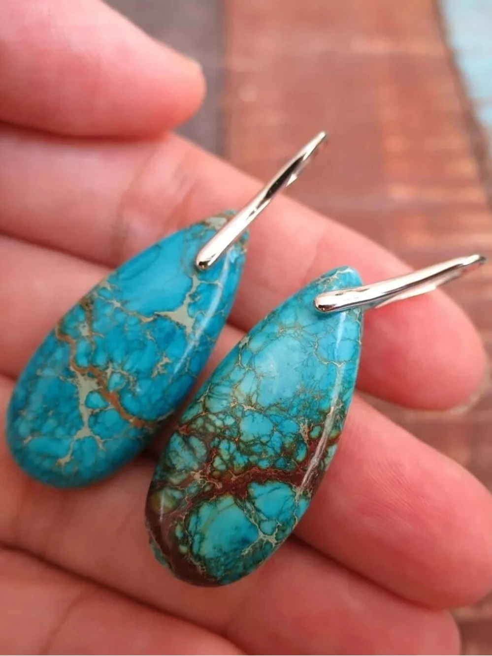 Handmade Imperial Jasper Turquoise Gemstone Healing Dangle Earrings